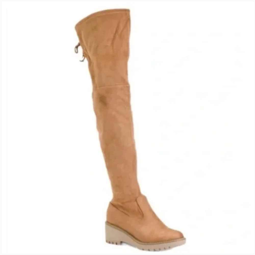 Nicole Miller Bass Over the Knee Faux Suede Stretch Boots, Camel 7.5